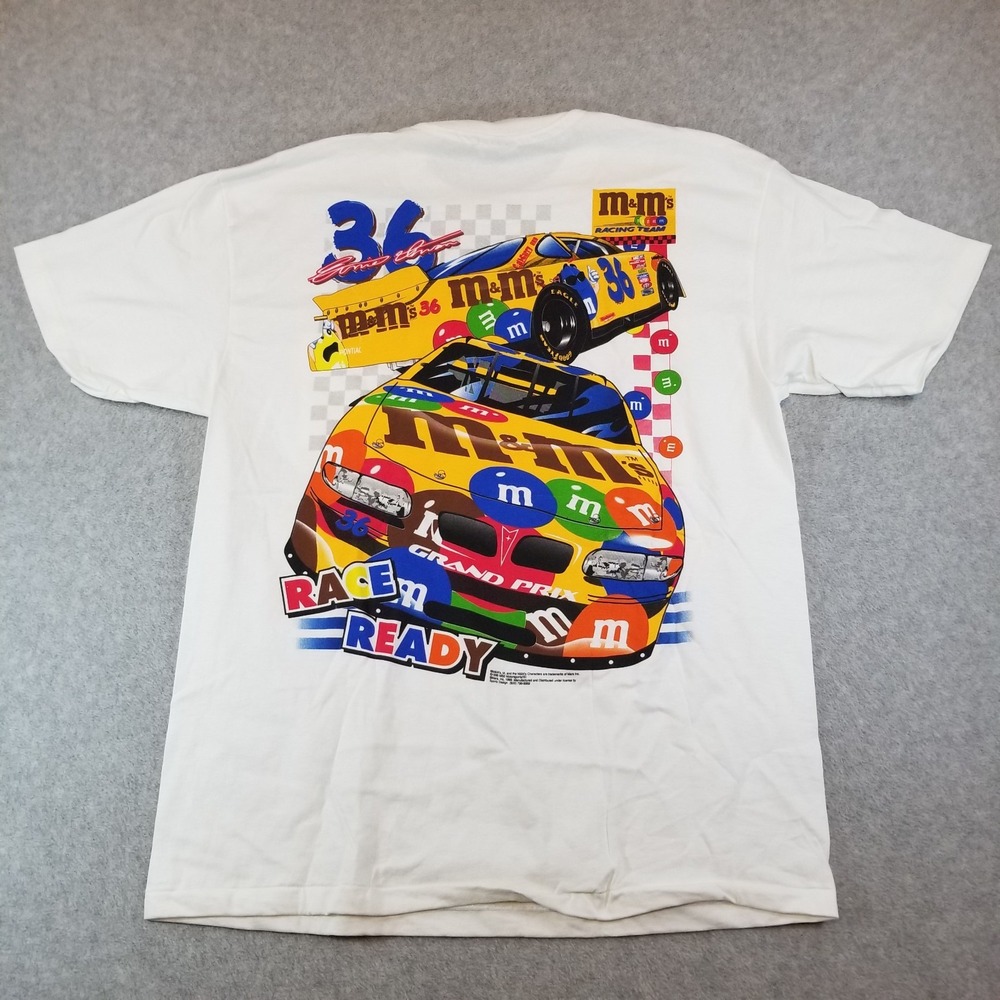 Vintage Nascar M&M's Racing Shirt Mens Large White Team Single Stitch 90s